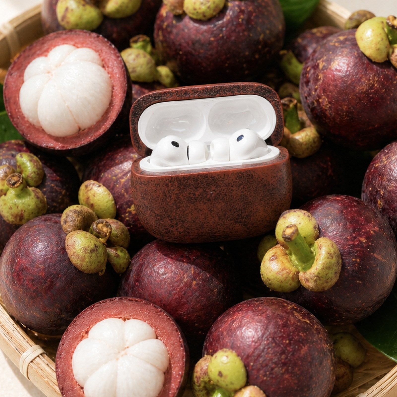 Mangosteen AirPods case with real mangosteen